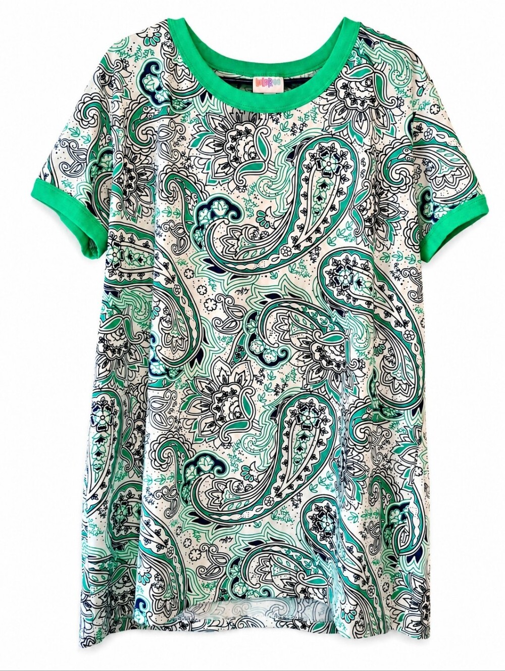 Lularoe Green White Paisley Printed Short Sleeve Liv Tee Size 2X